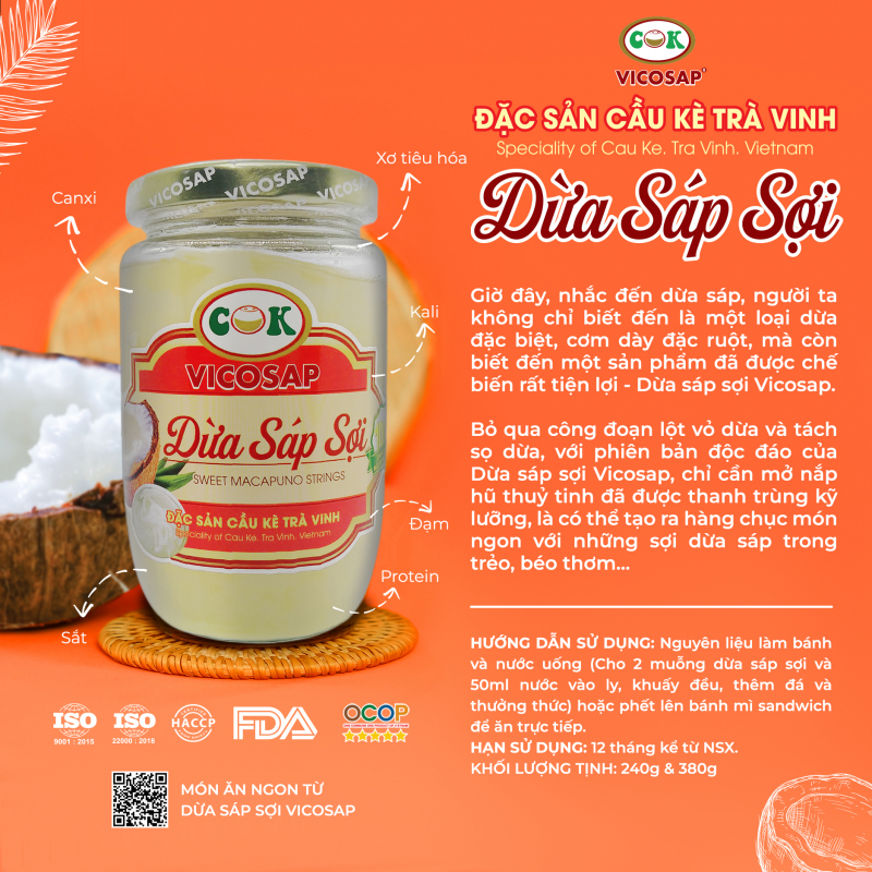 [OCOP 5 SAO] Dừa sáp sợi Vicosap 220ml