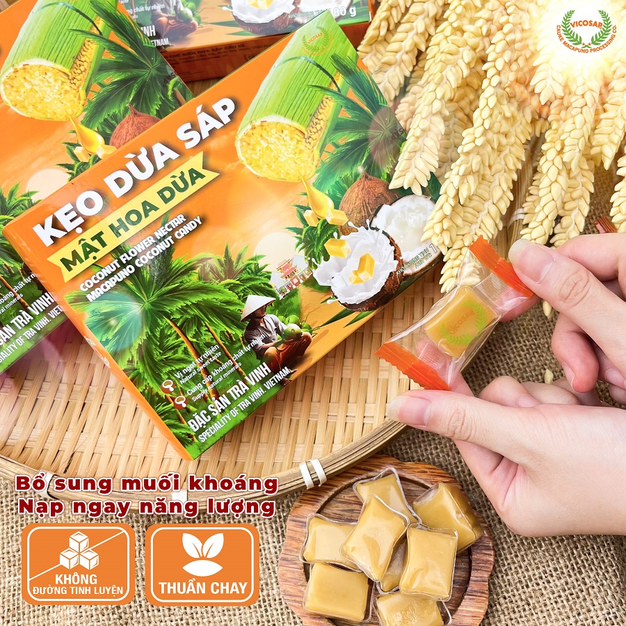 Kẹo dừa sáp Mật hoa dừa Hộp 180g - Không đường 